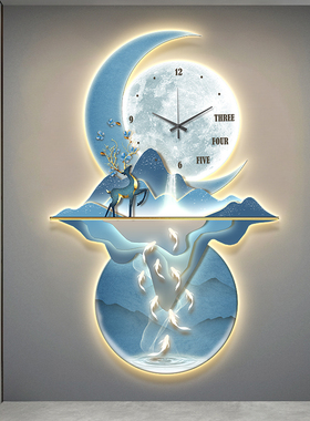 九鱼图入户玄关装饰画带钟表高级感走廊过道尽头挂画客厅壁画灯画