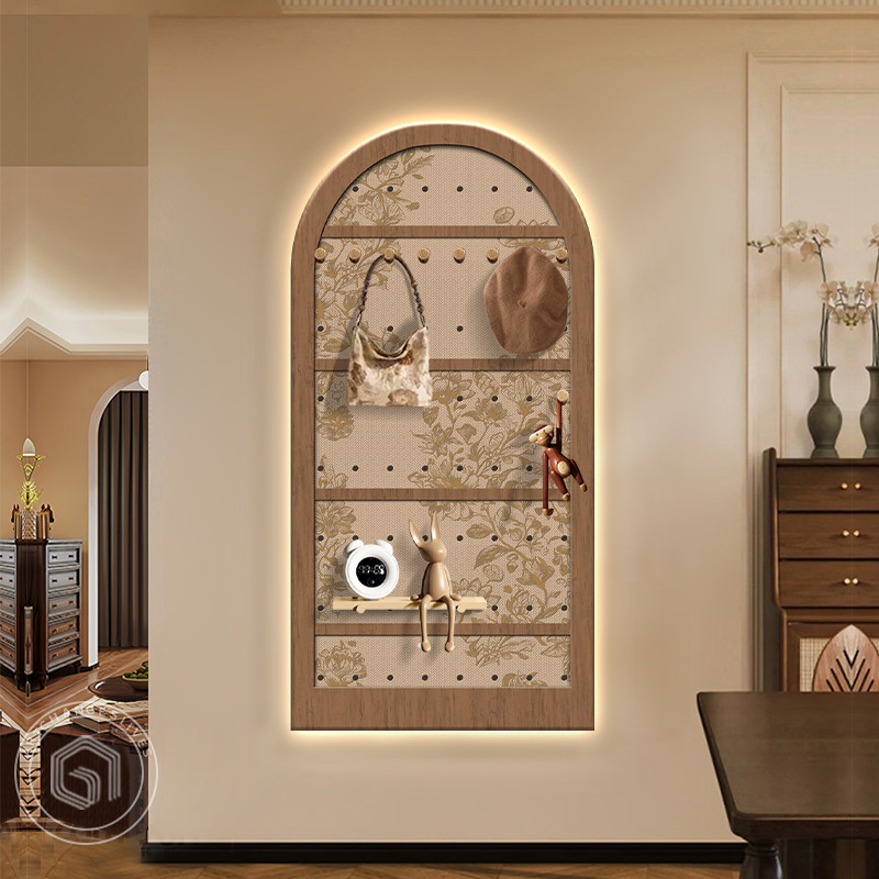 2025新款中古风入户玄关装饰画洞洞板置物架复古走廊过道尽头挂画