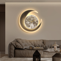现代轻奢客厅挂钟餐厅月球装饰画时钟挂画创意床头画钟表挂墙壁画
