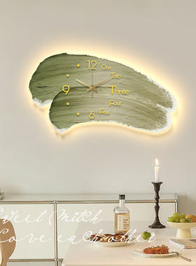 奶油风钟表挂钟客厅挂画网红2025新款餐厅装饰画挂墙创意时钟壁灯