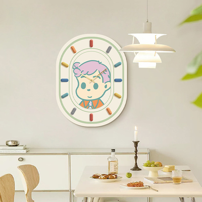 多巴胺奶油风网红2025新款带钟表时钟饭厅挂画餐厅装饰画客厅壁灯