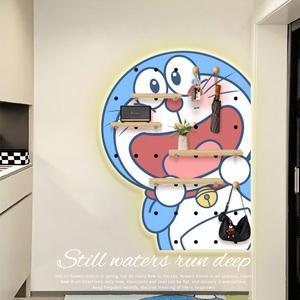 哆啦A梦客厅入户玄关洞洞板装饰画创意卡通置物架挂画氛围壁灯画