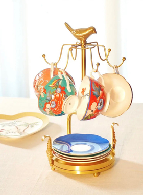 氛围家居轻奢黄铜咖啡杯碟收纳水杯杯子架家用客厅餐桌杯碟置物架