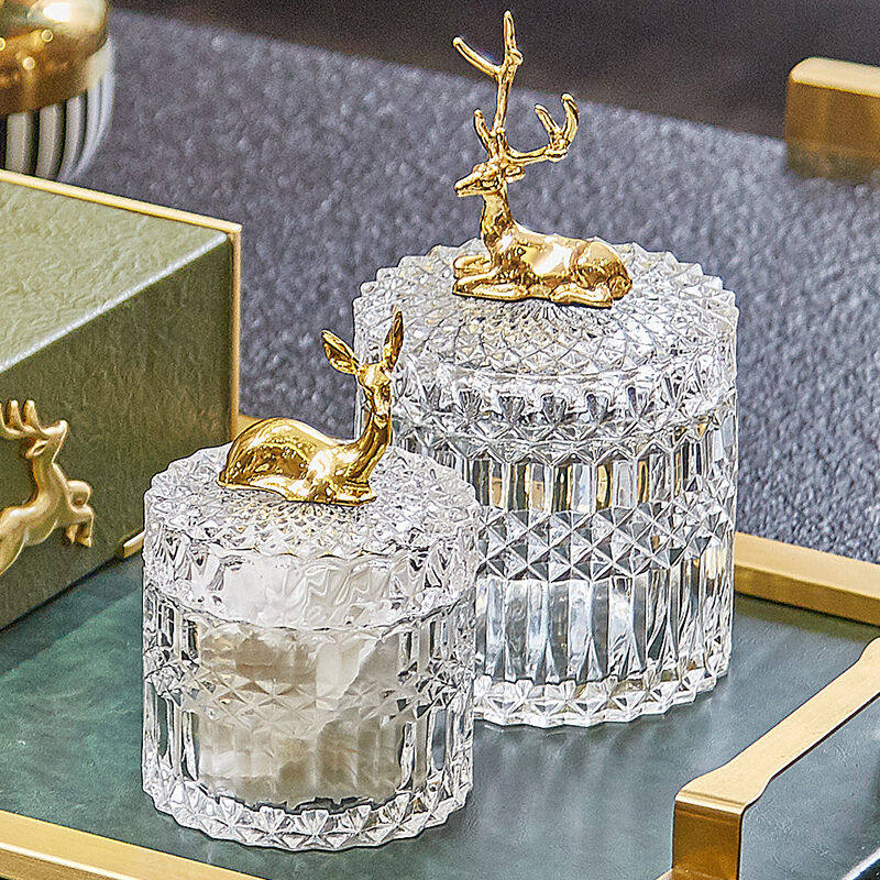 北欧ins轻奢茶几水晶玻璃储物罐牙签棉签盒 创意情侣鹿糖果收纳盒,家居饰品,储物罐,淘宝优惠券,粉丝福利购,淘宝优惠卷