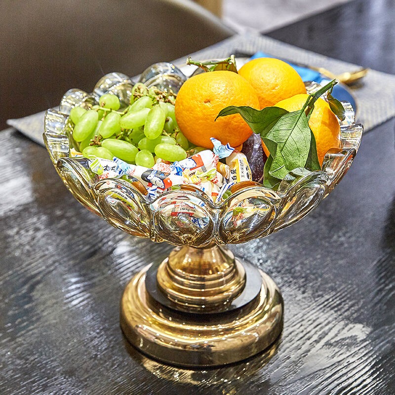北欧奢华欧式水晶玻璃水果盘 家用茶几客厅金色干果盘烟灰缸摆件