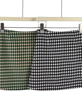 女新款千鸟格短裙格子格纹A字裙显瘦遮胯包臀裙半身裙裙子81518