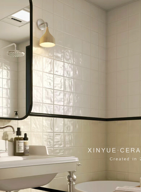 复古珍珠釉贝壳瓷砖奶油白色手工小方砖墙砖卫生间厨房浴室长条砖