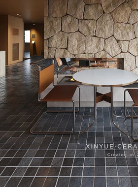 心悦 复古黑色莱姆石马蹄石瓷砖民宿别墅酒店商铺庭院防滑地砖