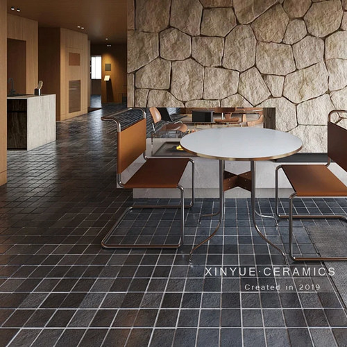 复古黑色莱姆石马蹄石瓷砖地砖