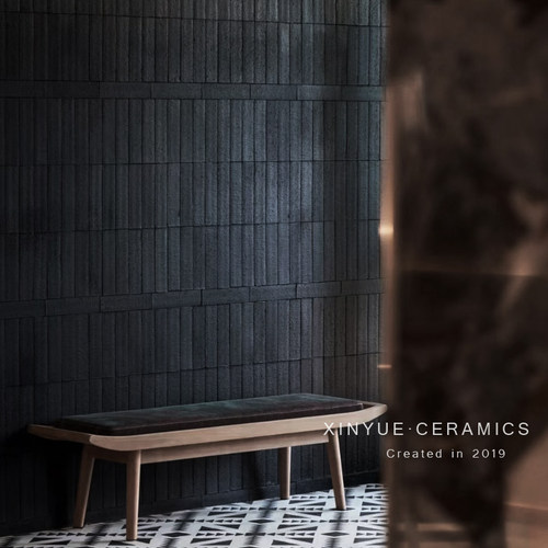 复古黑色瓷砖长条形手工砖哑光