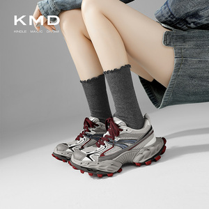 KMD 休闲运动鞋2026春季新款百搭女舒适透气跑步鞋增高厚底老爹鞋