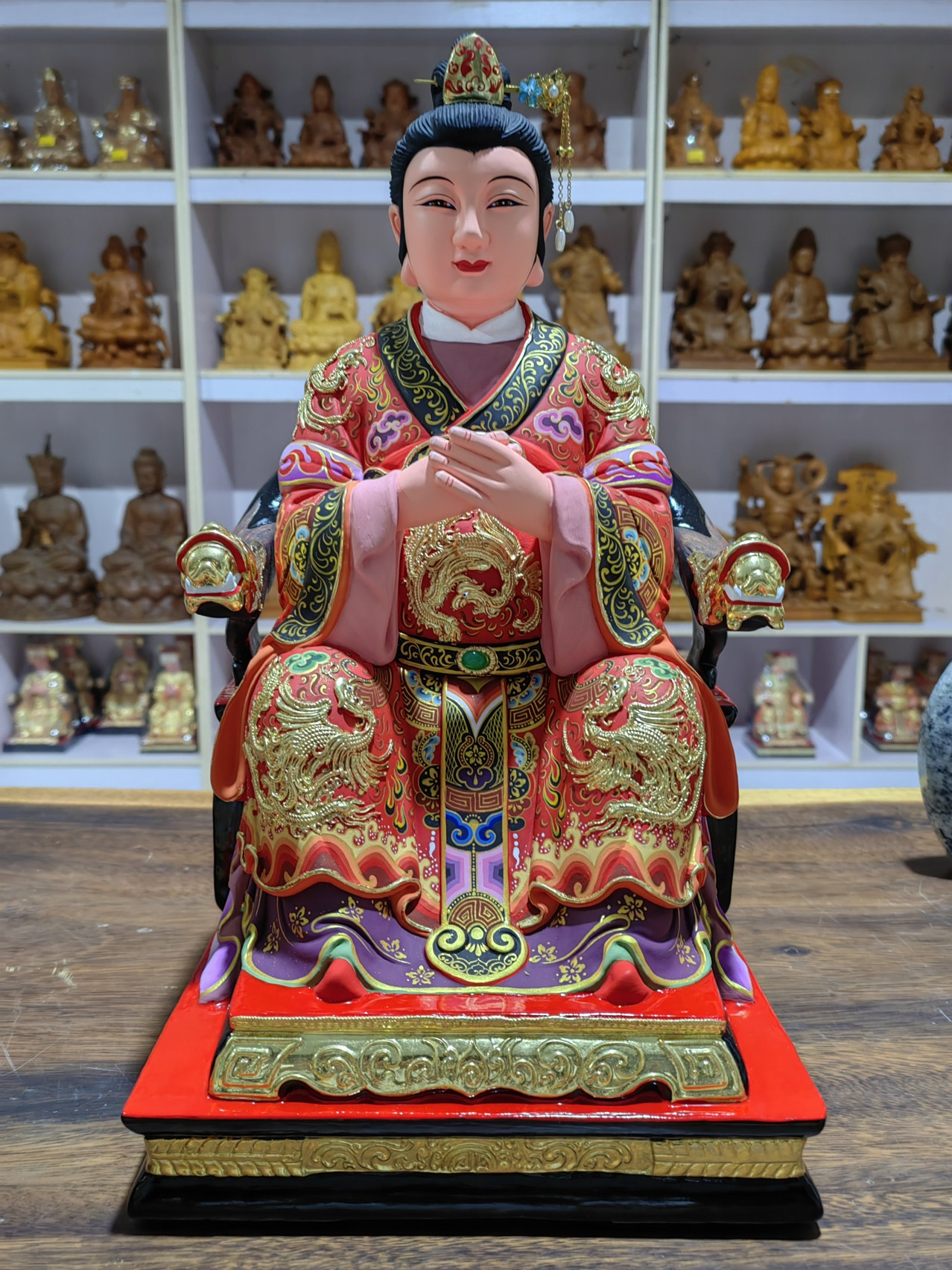 仙妈娘娘马仙姑香樟木雕像中式家居摆件彩绘漆线佛像客厅佛堂家用