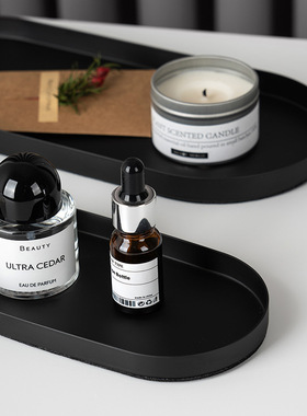 ins风不锈钢椭圆黑色收纳托盘桌面首饰点心化妆品金属家居摆件