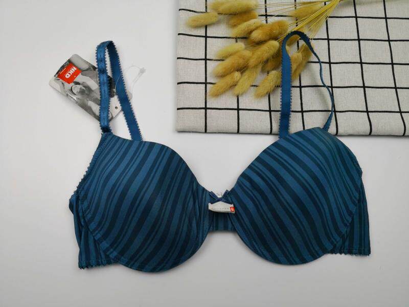 满80免邮欧美名品性感舒适条纹内衣女大尺码胖MM文胸墨绿色85BC