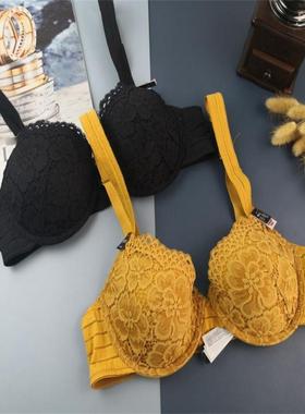 75BC法式性感蕾丝薄海棉文胸少女舒适内衣夏季聚拢胸罩黑色黄色