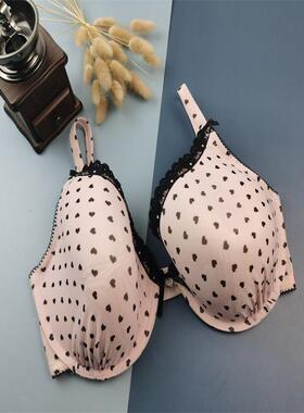 80F英国大罩杯大胸MM薄海棉垫文胸粉色甜美爱心有钢圈外贸内衣