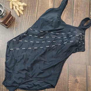 显瘦黑色三角连体泳衣温泉度假游泳衣 修身 法码 4248B50B欧美大尺码