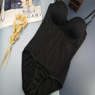 75B90B大尺码可拆肩带礼服婚纱文胸一体三角吊带塑身连体衣打底衣