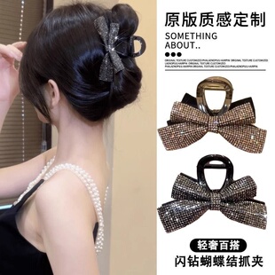 新款带钻蝴蝶结爆闪高档抓夹亮晶晶水钻发夹时尚闪耀韩流夏季头饰