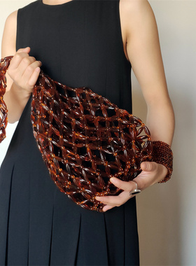 【CILI CLUTCH 】出街个性款  玳瑁扭纹花串网带大包