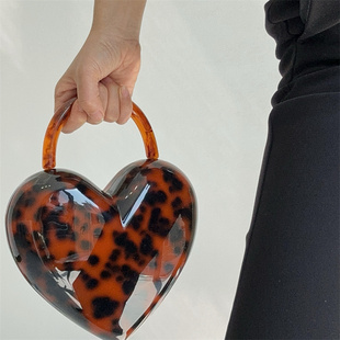 leopard个性 Vintage CILI 玳瑁色斑纹大爱心造型手提包 CLUTCH