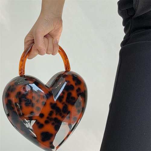 【CILI CLUTCH】Vintage leopard个性玳瑁色斑纹大爱心造型手提包