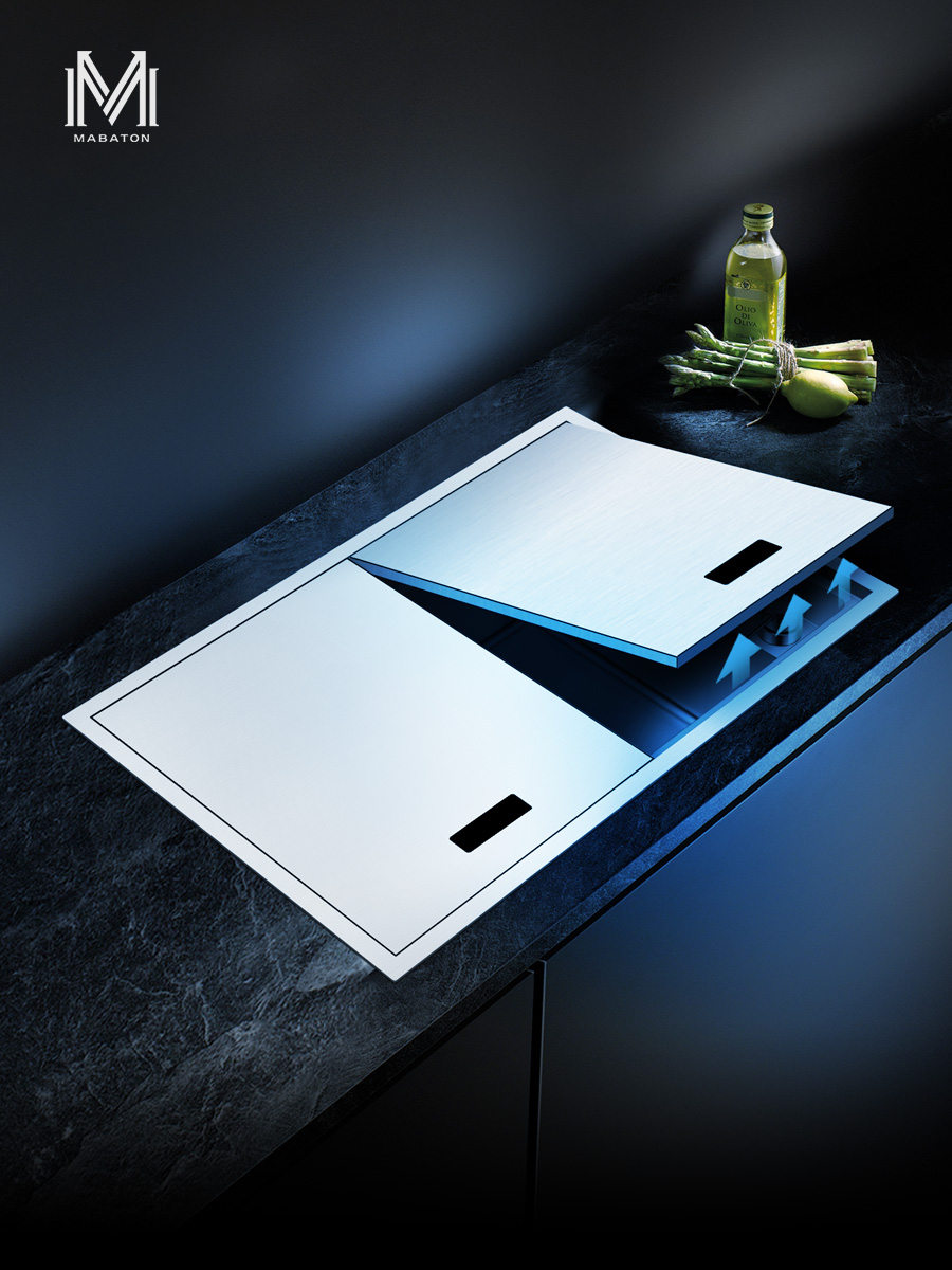 曼巴顿带盖智能升降不锈钢台下盆