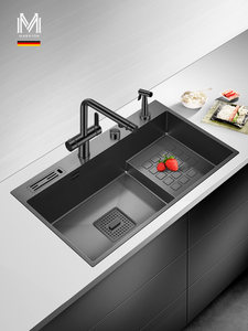 MABATON曼巴顿纳米黑金刚不锈钢厨房阶梯水槽下沉式大单槽洗菜盘