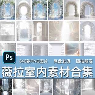 343款 薇拉室内白纱光影拱门蝴蝶花门鲜花朵婚纱照PNG图片素材合集