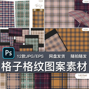 12款格子格纹服饰布面料条纹网格纹理底纹印花JPG图片EPS矢量素材
