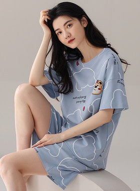 短袖短裤家居服纯棉大码套装睡衣