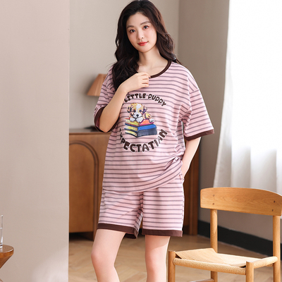 精梳纯棉睡衣女款夏季短袖短裤