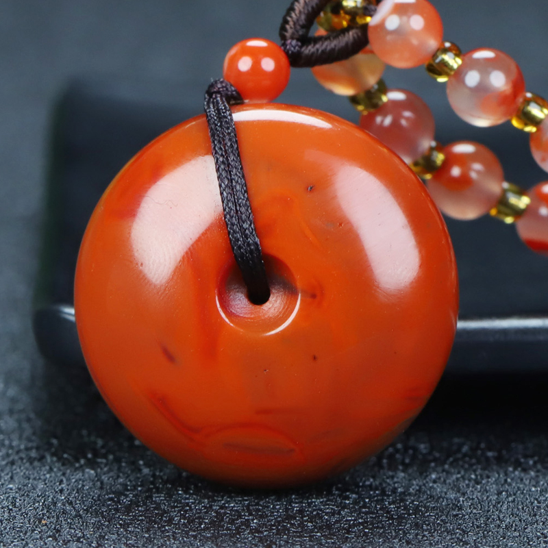 天然四川凉山南红玛瑙柿子红平安扣吊坠原石素面挂件男女款327号
