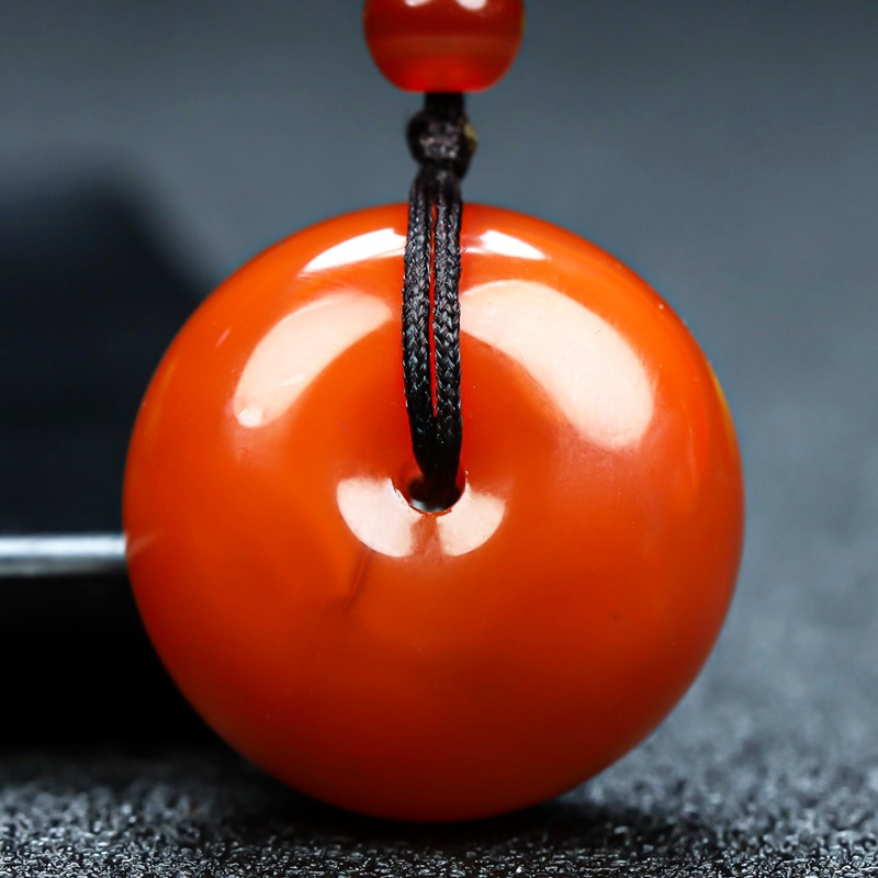 天然四川凉山南红玛瑙柿子红平安扣吊坠原石素面挂件男女款292号