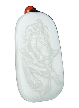 天然新疆和田羊脂玉挂件关公吊坠