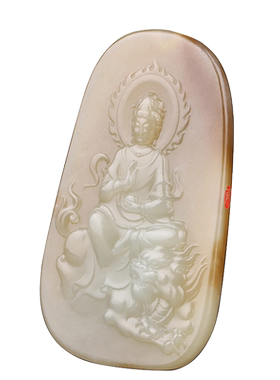 天然籽料玉兔守护神文殊菩萨吊坠