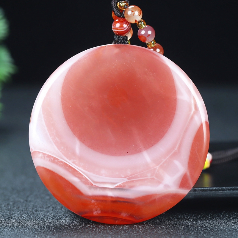 正宗天然南红玛瑙柿子红天然太阳平安无事牌原石雕刻男女款429号