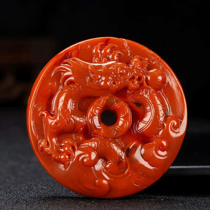 天然凉山南红玛瑙柿子红吊坠生肖属相龙挂件原石男女款91