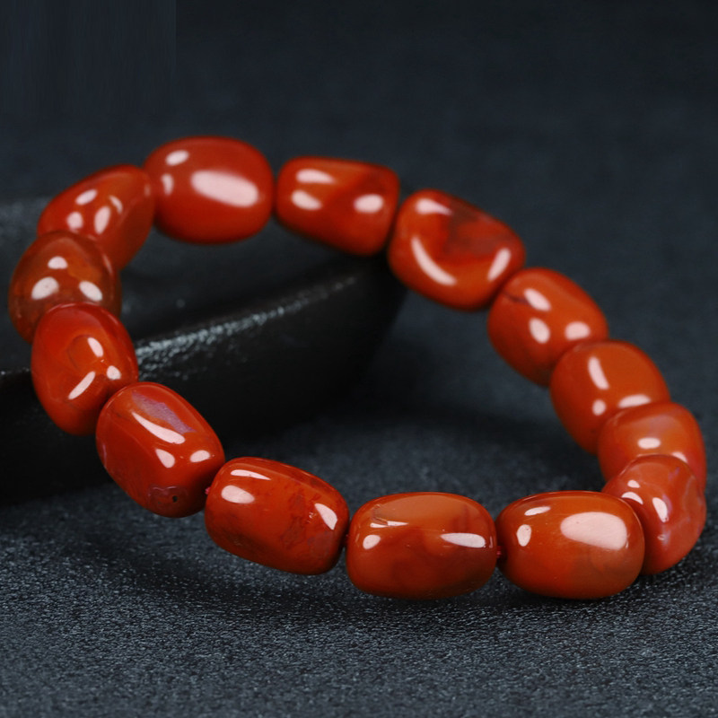 天然凉山南红玛瑙南红玉柿子红火焰纹 随型原石 手链手串男女款U