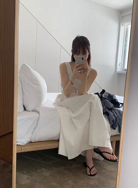 韩国东大门代购ounce2026春季新款纯色简约百搭吊带连衣裙