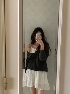 韩国东大门代购ounce2026春季新款纯色大V领长袖针织衫