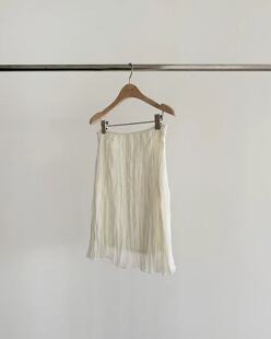 韩国东大门代购ounce2026春季新款纯色压褶米白色松紧腰半身裙