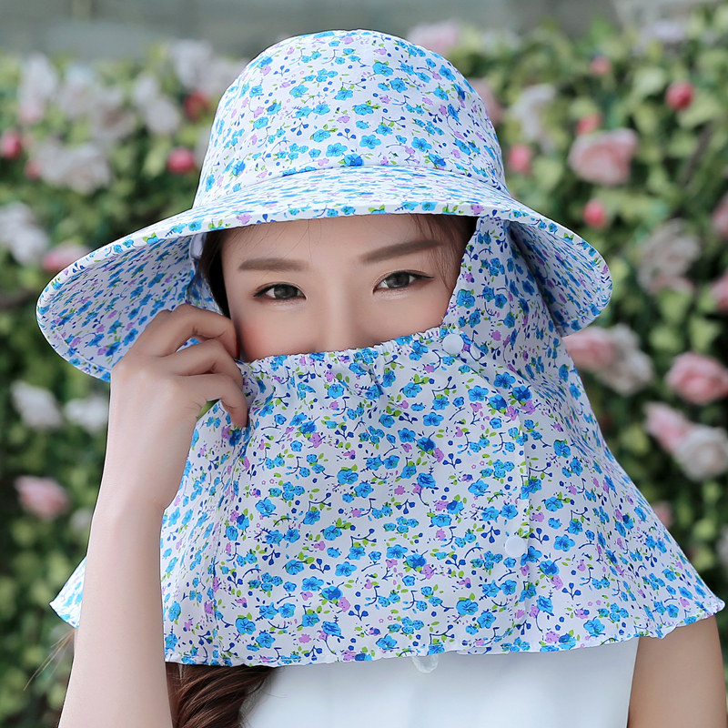 夏季女防紫外线遮阳帽太阳帽骑车防风帽防晒遮脸帽户外布帽采茶帽