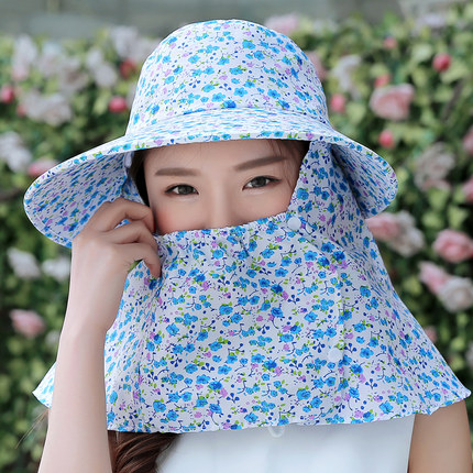 夏季女防紫外线遮阳帽太阳帽骑车防风帽防晒遮脸帽户外布帽采茶帽
