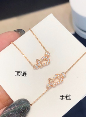 白兔家高品质！纯银精工马鞍扣手项链仿真钻优雅高级欧美通勤首饰