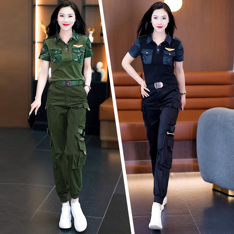 扩旅迷彩服套装女夏季新款纯棉