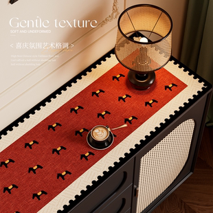 马年新款红色餐边柜垫防油防水防烫桌布方形高级桌面茶几台面桌垫