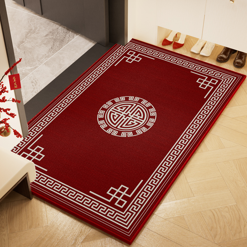 红色2024新年入户门地垫大门玄关进门防滑垫子蹭土可裁剪地毯家用