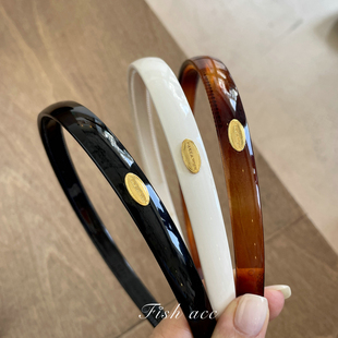 韩国进口气质细款 小金标轻便树脂发箍玳瑁色黑色简约百搭带齿头箍