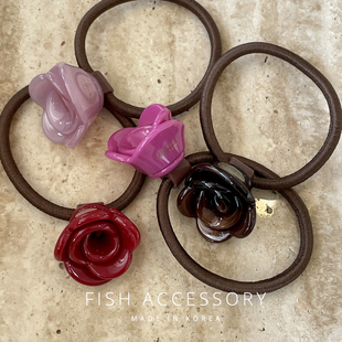 韩国进口温柔浪漫小金标头绳立体花束玫瑰花粉色酒红发绳气质发圈